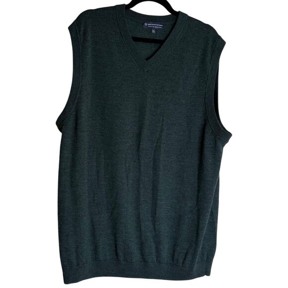 Hart Schaffner Marx Sweater Men's XLT Dark Green Merino Wool V-Neck Sleeveless - Picture 1 of 7